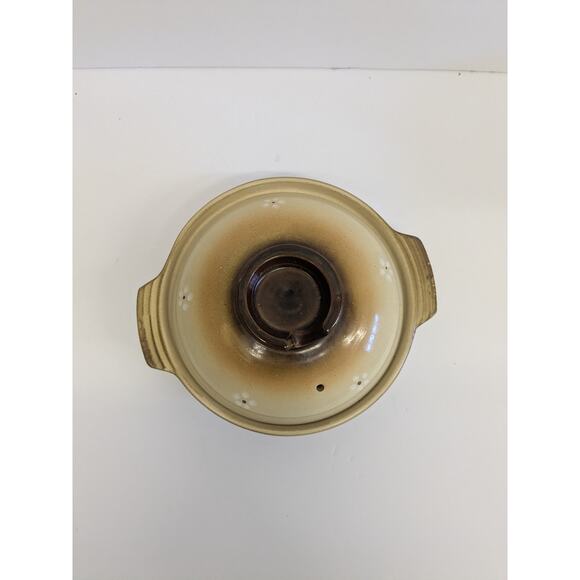 Earthenware cream cooking pot with lid // painted flowers - Picture 2 of 8